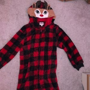 plaid rudolph christmas onesie